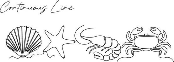 sea animal continuous line drawing set vector