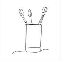 continuous line drawing of brush with toothpaste vector