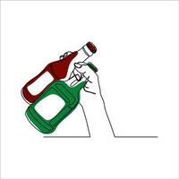 continuous line drawing of hand holding bottle vector