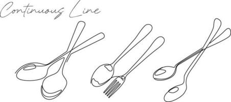 Fork spoon continuous line drawing bundle set vector