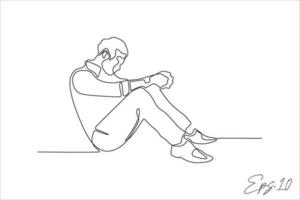 continuous line art vector illustration of sad expression boy