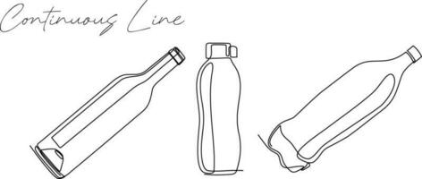 Bottle continuous line drawing bundle set vector