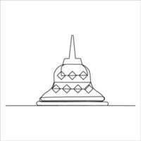 continuo línea dibujo de borobudur templo vector