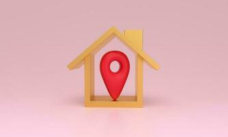 House symbol with location pin icon of real estate sale or property investment concept. photo