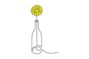 continuo línea vector ilustración de un flor en un botella