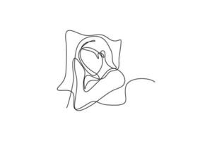 continuo línea dibujo de dormido mujer vector ilustración