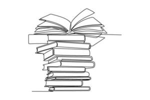 continuous line art drawing of pile of books vector