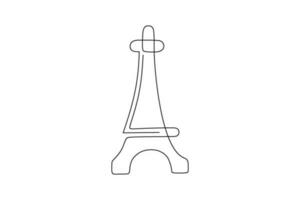 continuous line art drawing of paris tower vector
