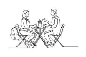 continuous line vector illustration of couple sitting chatting