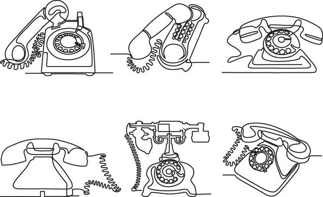 vintage telephone continuous line art vector illustration