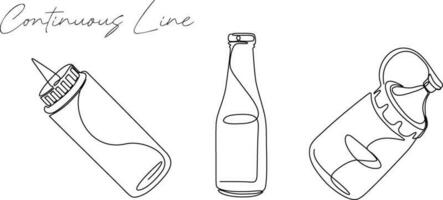 Ketchup continuous bottles line drawing bundle set vector