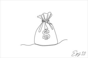 dollar bill sack continuous line vector illustration