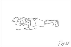 continuous line vector illustration of person doing push up exercise