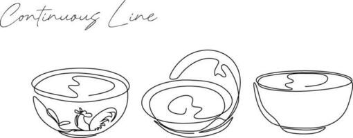 Bowl continuous line drawing bundle set vector