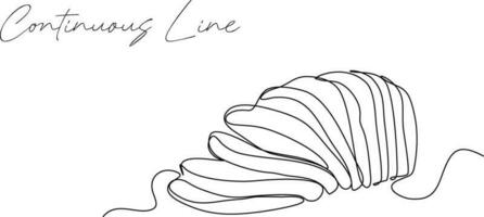 Continuous line drawing of white bread abstract background drawn with one line. Vector illustration.