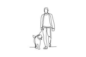 continuous line of people walking with dogs vector