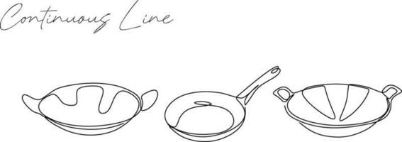 wok continuous line set bundle illustration vector