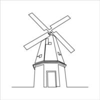 continuous line drawing of windmill building vector