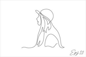 continuous line art vector illustration of woman wearing round hat