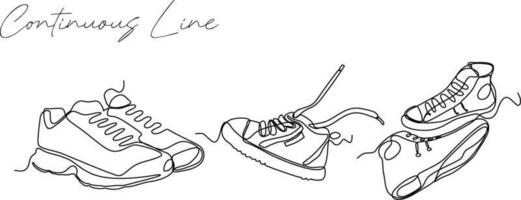 Continuous set line drawing of shoes Abstract background drawn with one line. Vector illustration.