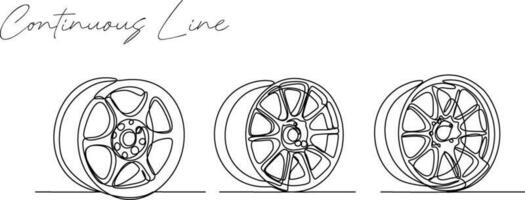 continuous line car wheel bundle set white background vector