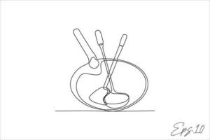 continuous line vector illustration of frying pan with spatula