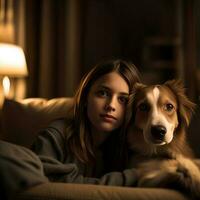 A girl and a dog with her photo