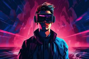 Young man in VR glasses photo