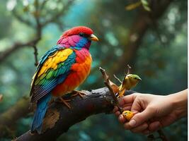 un vistoso pájaro en bosque ai generado foto