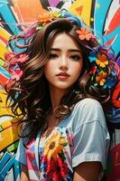 Beautiful Girl on a Colorful Graffiti Background photo