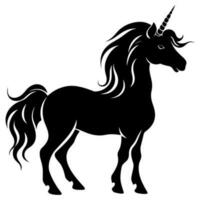 linda unicornio negro silueta vector