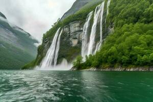 cascada Noruega escénico. generar ai foto