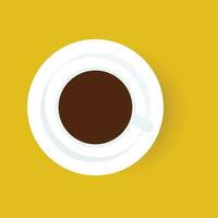 Coffee cup with close-up top view on yellow background vector