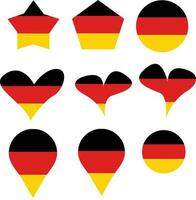 Set of german  star, pentagon, heart, point location, circle flag icons vector