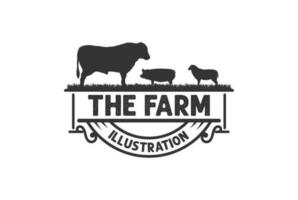 Vintage Angus Cow Bull Pig Hog and Sheep Goat for Rural Countryside Farm Illustration Vector