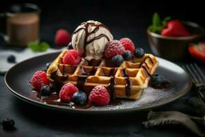 Waffle ice cream menu. Generate Ai photo