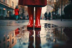 Red rubber boots. Generate Ai photo