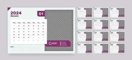 Simple 12 month calendar of 2024 with image placeholder and note space vector