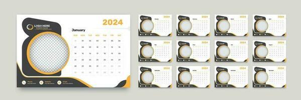 Simple business desk calendar with 12 months accurate date format for the year 2024 vector