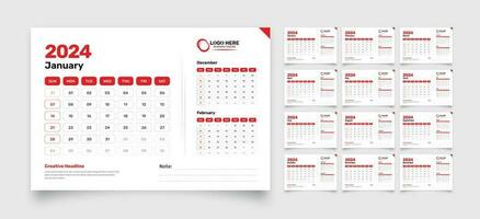 12 pages minimalist designed professional corporate desk calendar template design with previous and next month dates for 2024 vector