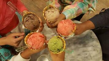 ice cream in a glass cup with a spoon photo