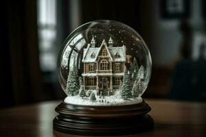 Snow decorative globe glow. Generate Ai photo