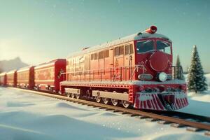 Christmas red train. Generate Ai photo