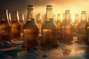 Cold beer bottles. Generate Ai photo