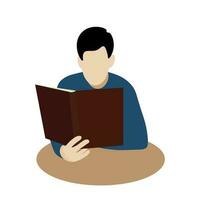 Portrait of a guy who holds a book in his hand, flat vector, isolate on white, faceless illustration, the guy is reading vector