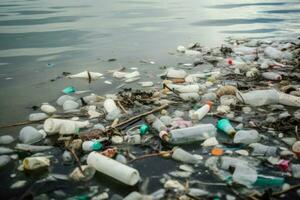 Ocean pollution garbage. Generate Ai photo