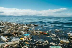 Ocean pollution garbage water. Generate Ai photo