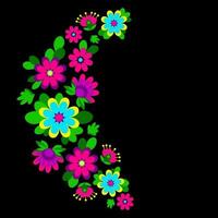 Bright multicolored floral Mexican embroidery on a black background vector