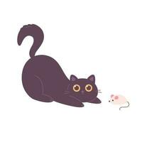 Cute cat playing with mouse toy. Domestic pets, feline activities. Home cat life. vector