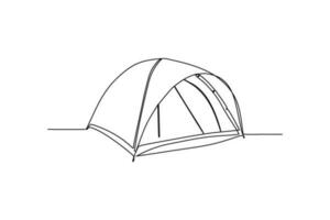 Camping tent continuous line vector illustration